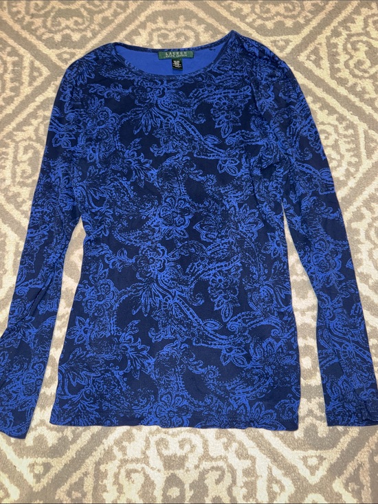 Lauren Ralph Lauren Tops - Lauren Ralph Lauren Navy and Royal Blue Floral Long-Sleeve Tee